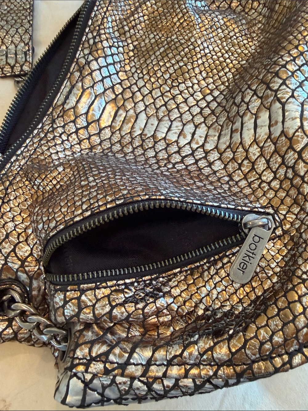 Botkier Metallic Snakeskin Shoulder Bag - Silver and Bronze - Picture 6 of 6